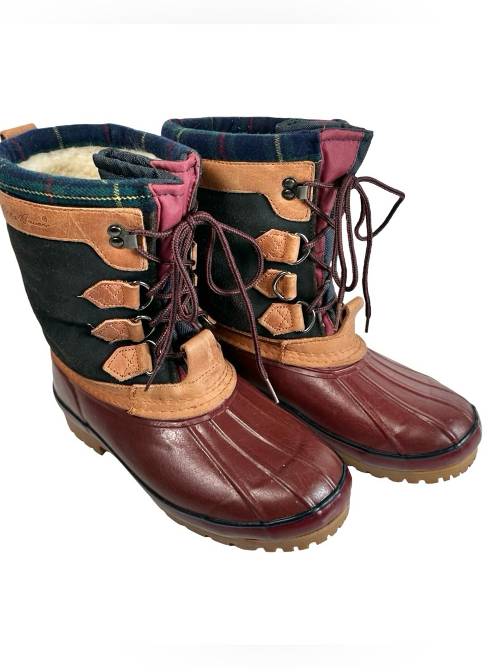 Eddie Bauer Vintage Maroon Black Waterproof Rubber Shearling Lined Duck Boots 8